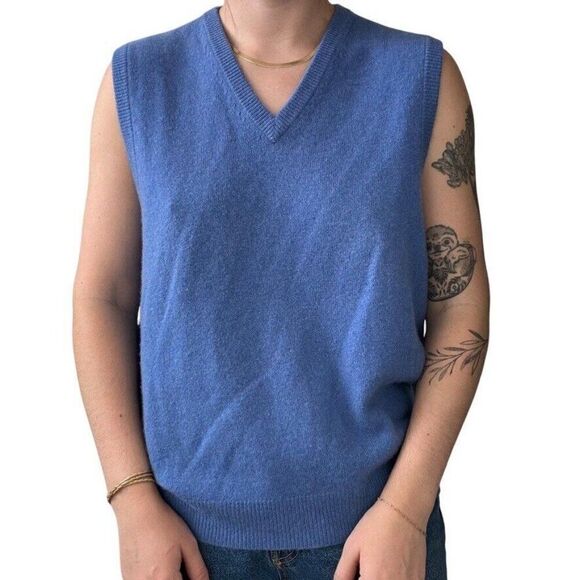 Grant Thomas Mens Blue 100% Cashmere 2 Ply V Neck Sweater Vest sz M - Picture 1 of 5